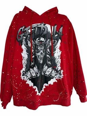 GFTD Los Angeles Red Samurai Skull Paint Splatter Hoodie Men’s 3XL
